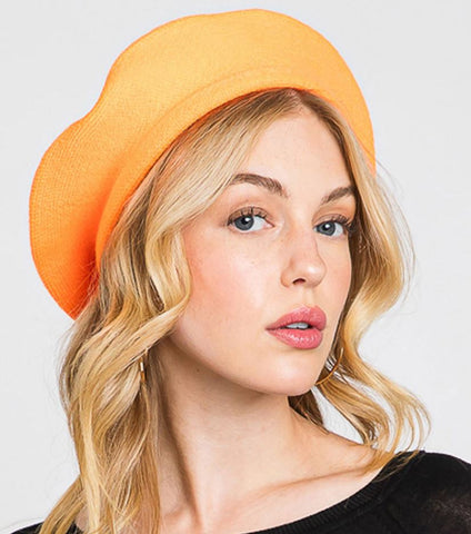 Stretchy Solid Beret Hat -  Neon Orange