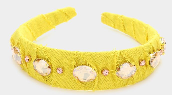 Oval Stone Accented Headband - Yellow