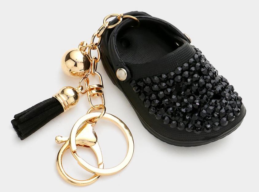 Bling Rubber Shoe Tassel Bell Key Chain - Black