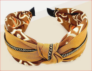 Chain Pointed Geometric Patterned Burnout Knot Headband -  Brown