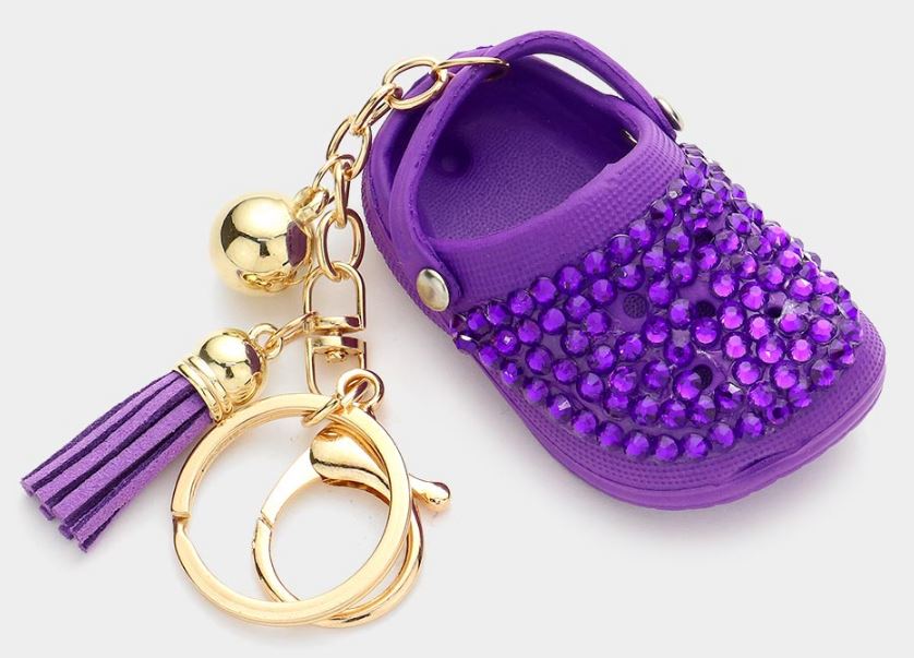 Bling Rubber Shoe Tassel Bell Key Chain - Purple