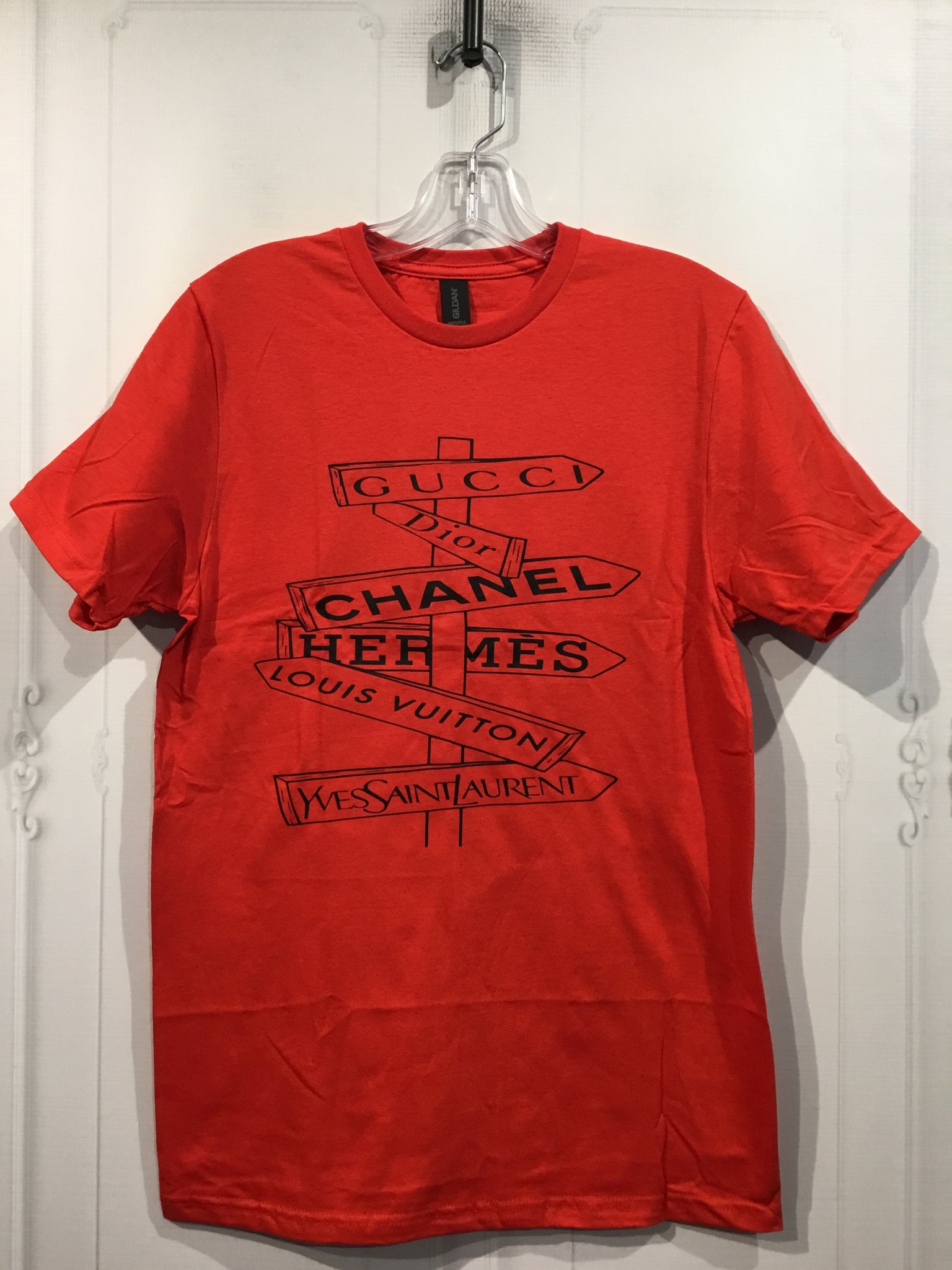 Designer Direction Sign Unisex T-Shirt - Red - Size 2XL