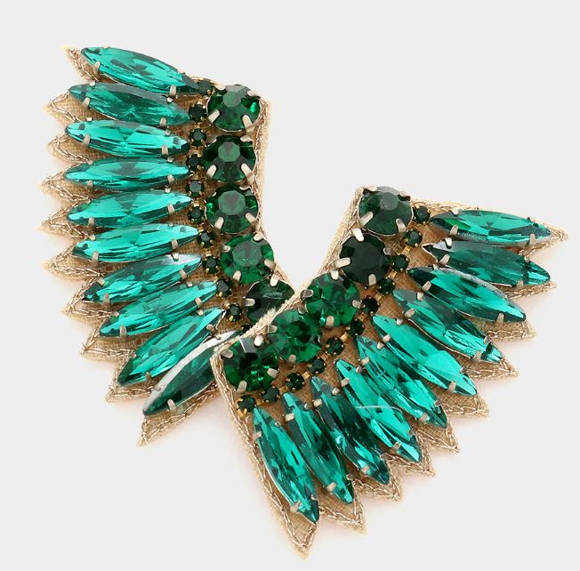 Felt Back Multi Stone Embellished Wing Earrings - Green