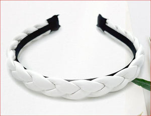 Faux Leather Padded Single Braided Headband - White