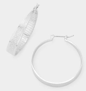 Textured Metal Hoop Pin Catch Earrings - Silver