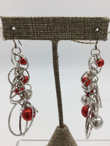No Label Silver & Red Earrings