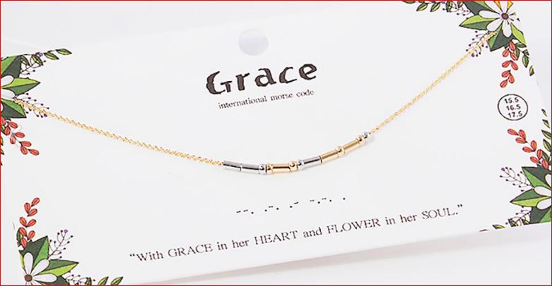 "GRACE"   Morse Code Pendant Necklace - Gold