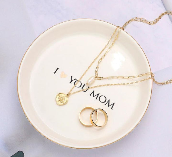 "I Love You Mom"  Message Jewelry Dish - White
