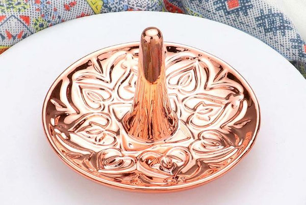 Pattern Detailed Ring Holder Jewelry Dish - Rose Gold