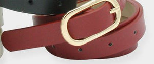Metal Oval Buckle Faux Leather Belts - Red