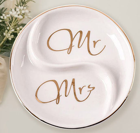 "Mr Mrs"   Message Jewelry Dish - White