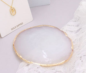 Gold Trimmed Marbled Jewelry Dish - White
