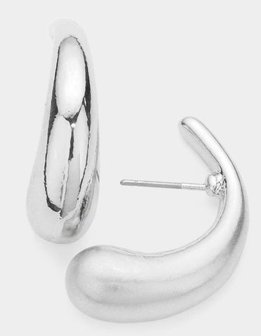 Metal Curve Earrings -  Silver