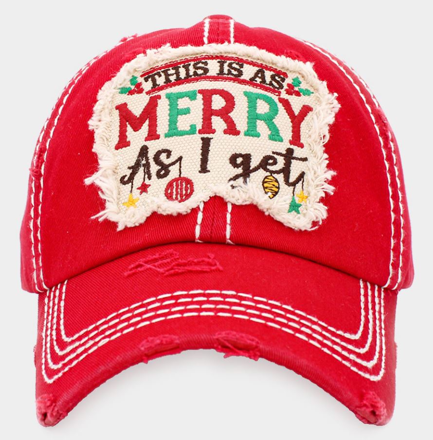 "THIS IS AS MERRY AS I get" Vintage Baseball Cap - Red