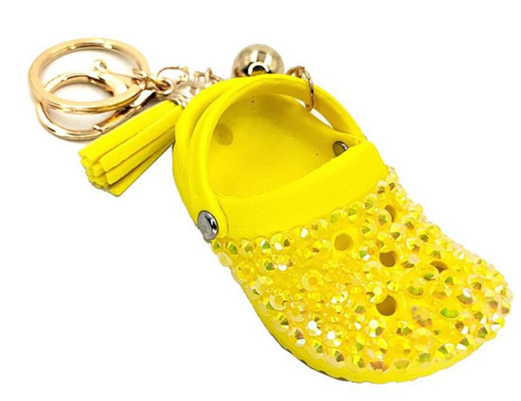Bling Rubber Shoe Tassel Bell Key Chain - Yellow