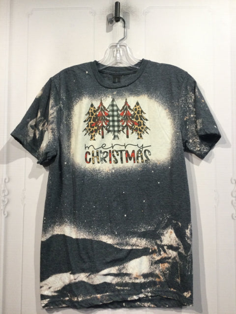 "Merry Christmas" - Tree Design - Grey - Bleached - Size S