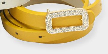 Stone Embellished Open Rectangle Buckle Faux Leather Belts - Yellow
