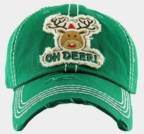 "OH DEER!"  Rudolph Vintage Baseball Cap - Green