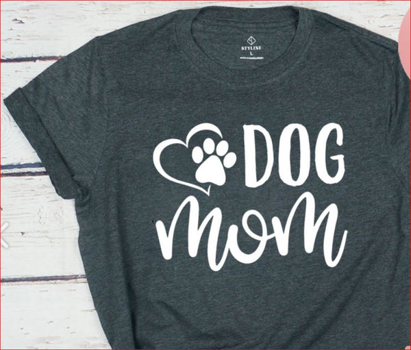 "DOG mom"  Graphic T-shirt - Gray