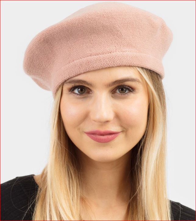 Stretchy Solid Beret Hat -  Pink