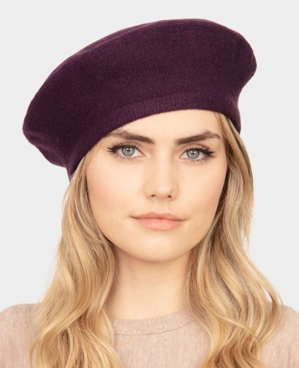 Stretchy Solid Beret Hat - Purple