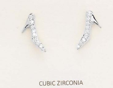 Cubic Zirconia High Heel Stud Earrings - Silver
