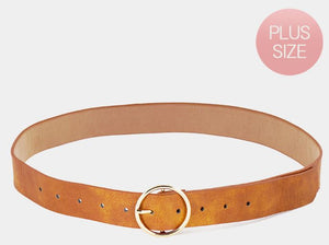 Plus Size Open Metal Circle Buckle Faux Leather Belt -  Brown
