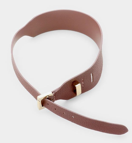 Faux Leather Belt Buckle Wrap Bracelet - Gold, Pink