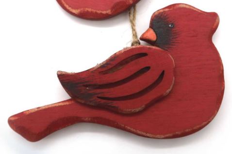 Carved Wood Cardinal Ornament - Behind Facing