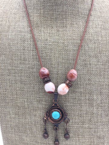 No Label Brass/Amber/Turquoise Necklaces
