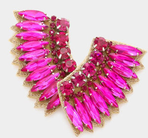 Felt Back Multi Stone Embellished Wing Earrings - Fuchsia