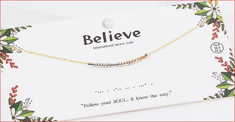 "BELIEVE"   Morse Code Pendant Necklace - Gold