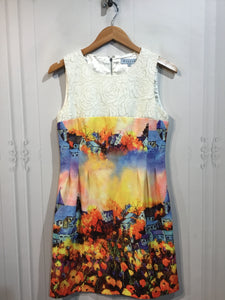 beulah Size S/4-6 White/Orange/Yellow/Blue Dress