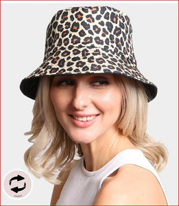 Leopard Patterned Reversible Bucket Hat - Brown