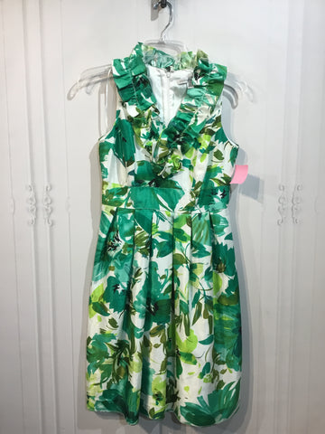 Sandra Darren Size SP/4-6P White/Green/Lime Green Dress