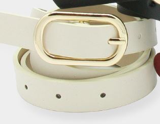 Metal Oval Buckle Faux Leather Belts - White