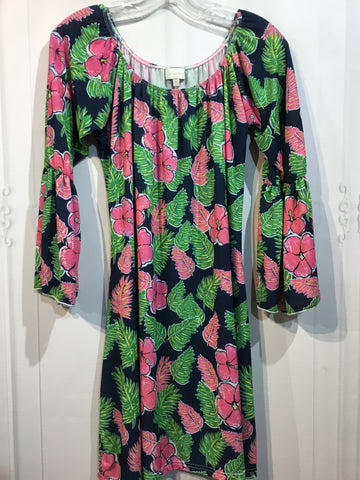 Simply Southern Size M/8-10 Navy/Pink/Green Print Dress