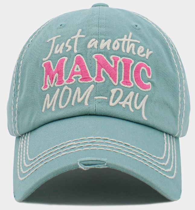 "Just another MANIC MOM-DAY"   Message Vintage Baseball Cap -  Light Blue